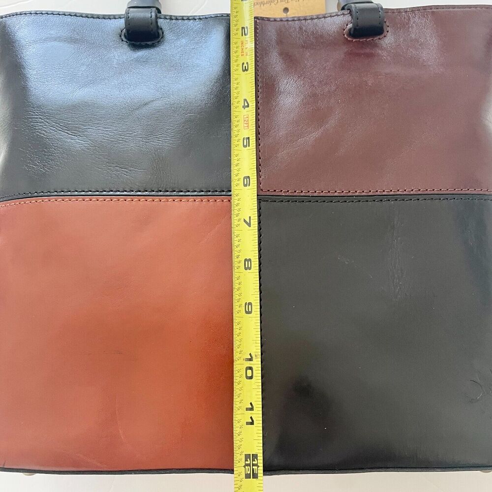Patricia Nash Braden Leather Tote Bag Large Colorblock Black Brown Italian Made - Picture 11 of 12